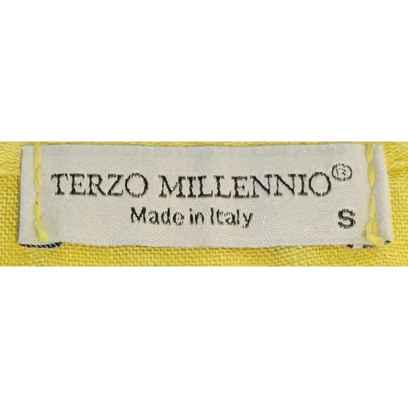 Terzo Millennio Women Small Yellow Linen Blouse Shell Button Back Made in Italy - Picture 3 of 10